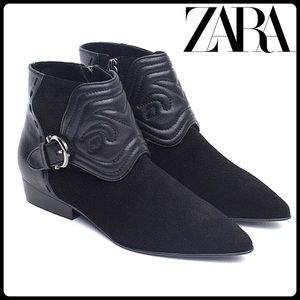 Zara black suede/leather western buckle booties